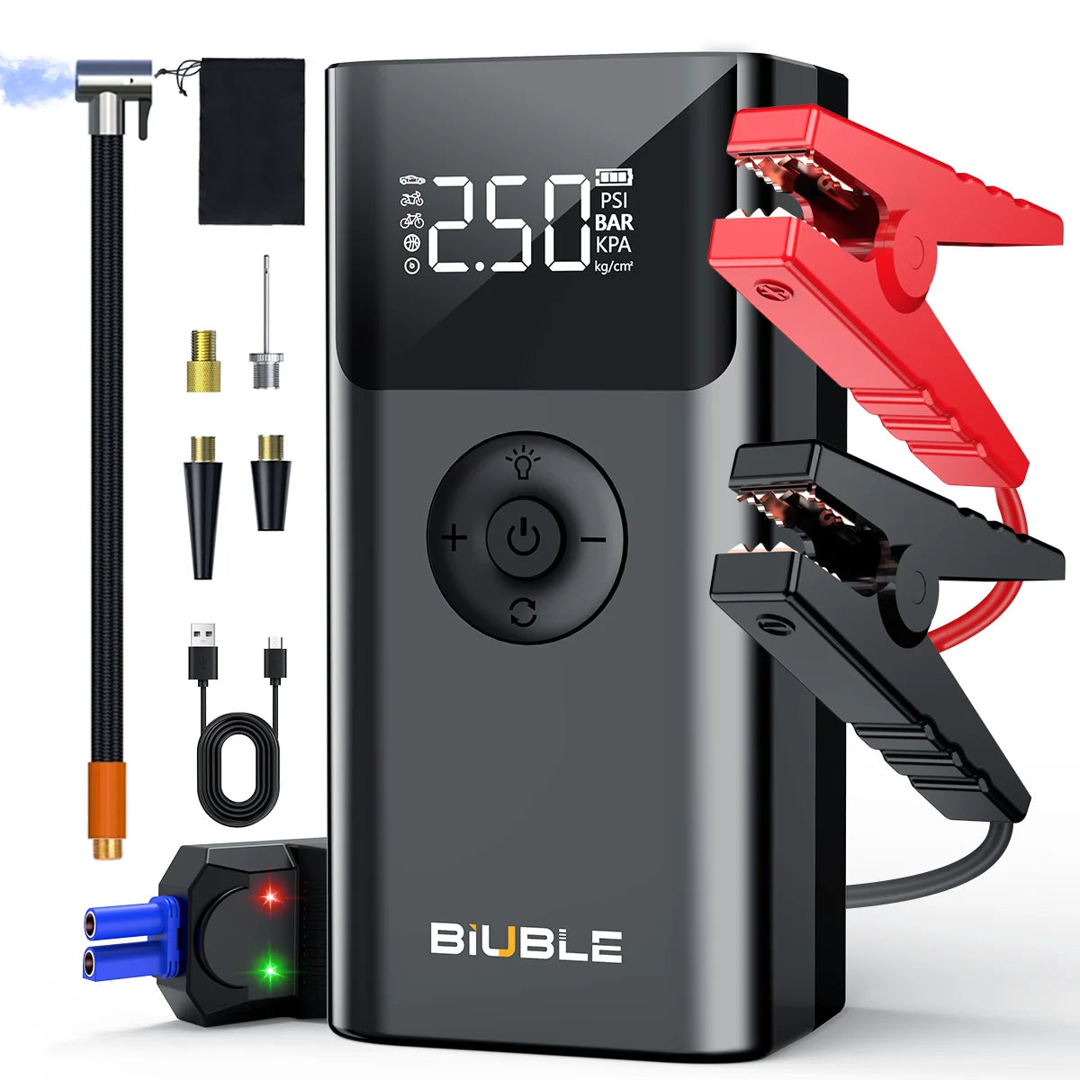 Avviatore di Emergenza per Auto con Compressore d'Aria Senza Fili, Gonfiatore Pneumatici, Booster Batteria con Power Bank e Torcia LED, Avviatore 12V per Tutti i Veicoli a Benzina o Diesel fino a 10.0L, Avviatore di Emergenza