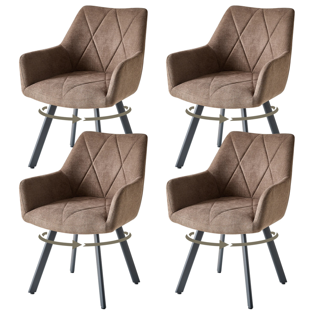 EGOONM 2/4PCS Sedie da pranzo moderne girevoli con braccioli, sedie imbottite in tessuto, 360 °   Sedie Girevoli con Gambe in Metallo