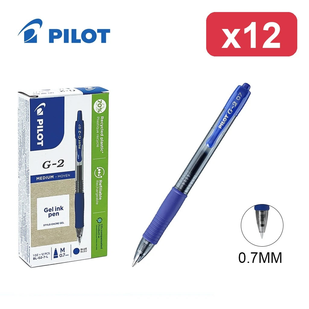 Confezione da 12 penne Pilot G2 blu 0,7 mm, penne a scatto per scuola, ufficio, appunti, documenti e cancelleria