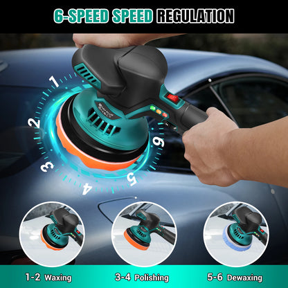 Lucidatrice per auto senza fili, lucidatrice elettrica a 6 velocità variabili con 2 batterie da 12V 2.0Ah – 2800-5500 giri/min, motore brushless – Per dettagli auto, ceratura, levigatura