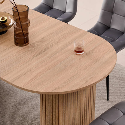 EGOONM Tavolo da Pranzo Moderno Ovale con Base Scanalata, Tavolo da Cucina per 6-8 Persone, Tavolo in Legno per Sala da Pranzo