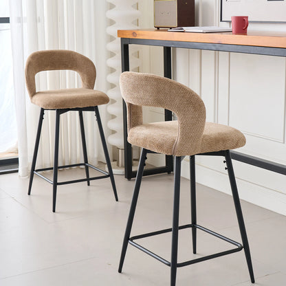 EGOONM Set da 2/4 sgabelli da bar girevoli in lino con schienale aperto e poggiapiedi, sedie da bar moderne imbottite per isola cucina, gambe in metallo nero