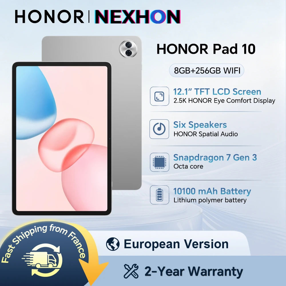 HONOR Pad 10, Versione EU Tablet WIFI, Batteria da 10100mAh, Display HONOR Eye Comfort da 12,1 pollici 120Hz 2.5K, Chipset Snapdragon 7 Gen 3, 8GB+256GB, Tablet Android HONOR