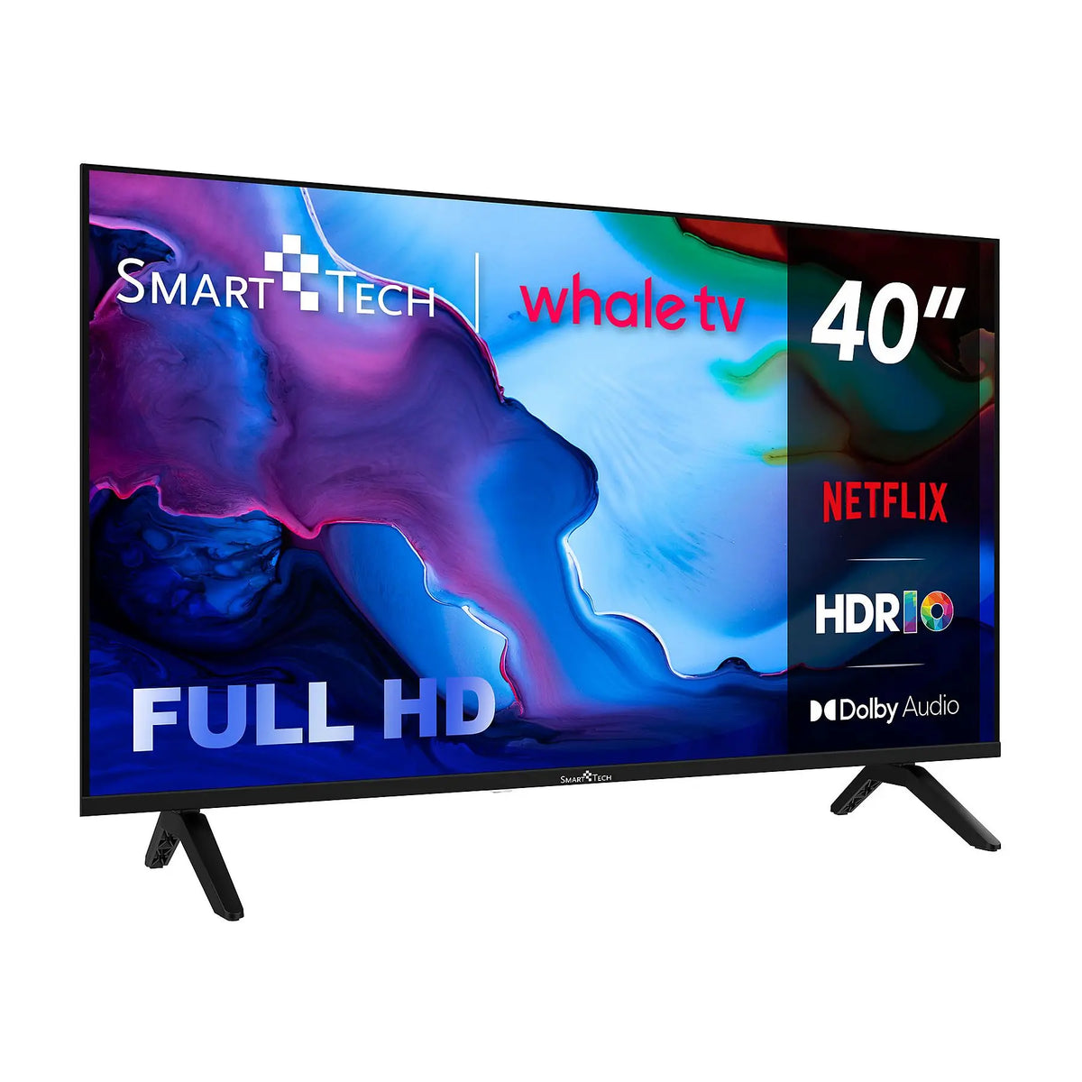 Smart Tech 40FH01K 40 Pollici Full HD Smart TV - Whale OS, HDR10, WiFi, Bluetooth, DVB-T2/S2/C, 3 HDMI, 2 USB, Dolby Digital Plus, VESA 200x200