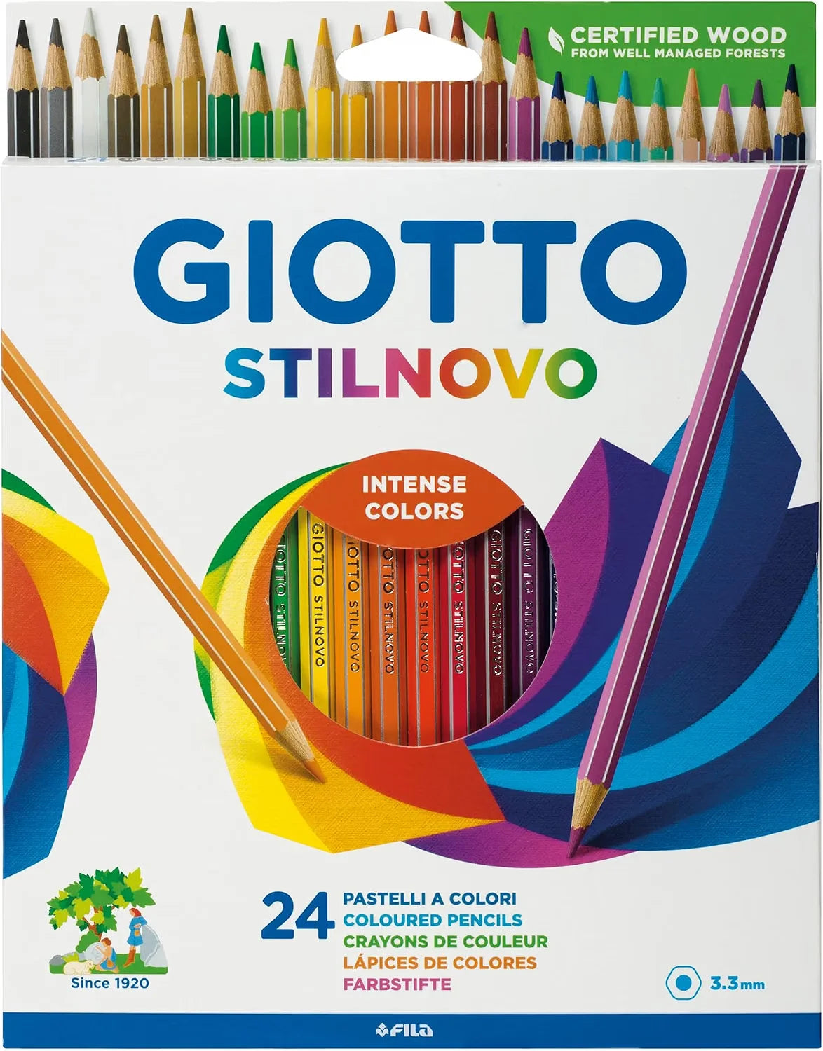 Pastelli Giotto Stilnovo 24 Colori Mina 33 mm Forma Esagonale Spazio Nome Vernice Base Acqua 18 cm Scuola