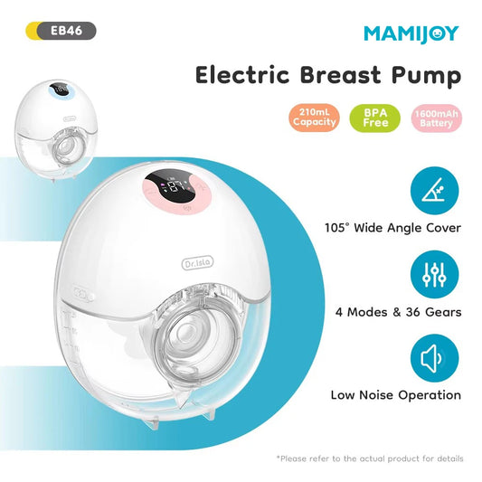 MAMIJOY Tiralatte Indossabile 4 Modalità e 36 Livelli Tiralatte Elettrici Portatili Comfort Collettore di Latte Mani Libere Basso Niose EB46