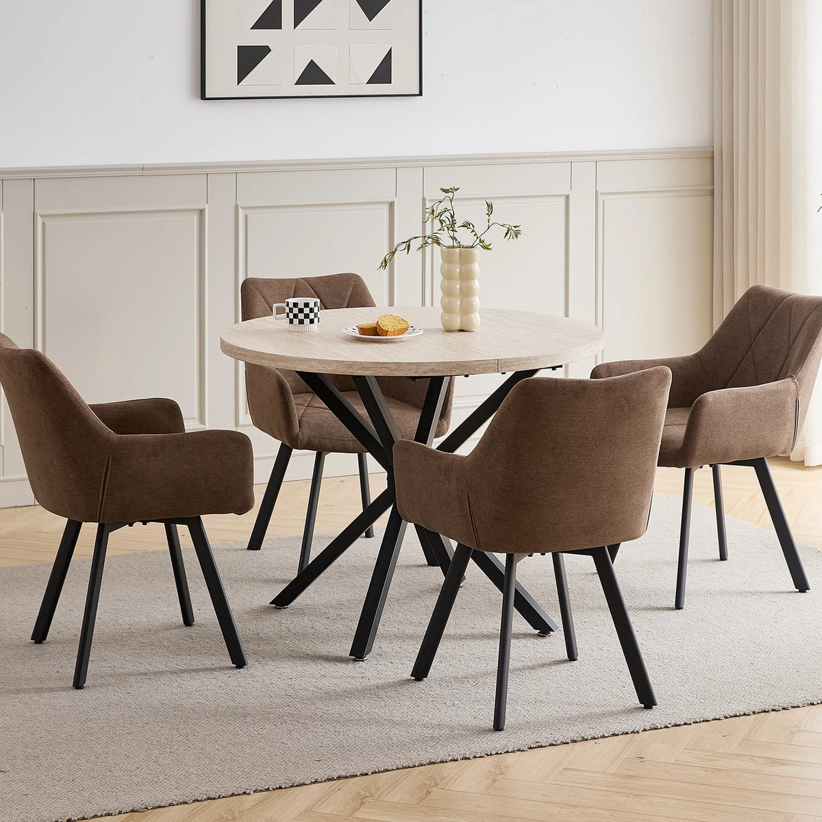 EGOONM 2/4PCS Sedie da pranzo moderne girevoli con braccioli, sedie imbottite in tessuto, 360 °   Sedie Girevoli con Gambe in Metallo