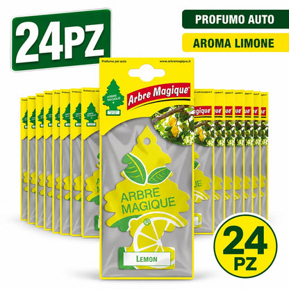 Confezione da 6, 12 o 24 Arbre Magique Limone, profumatori auto da appendere, fragranza fresca e fruttata, formato scorta per auto, furgone, armadio e piccoli ambienti