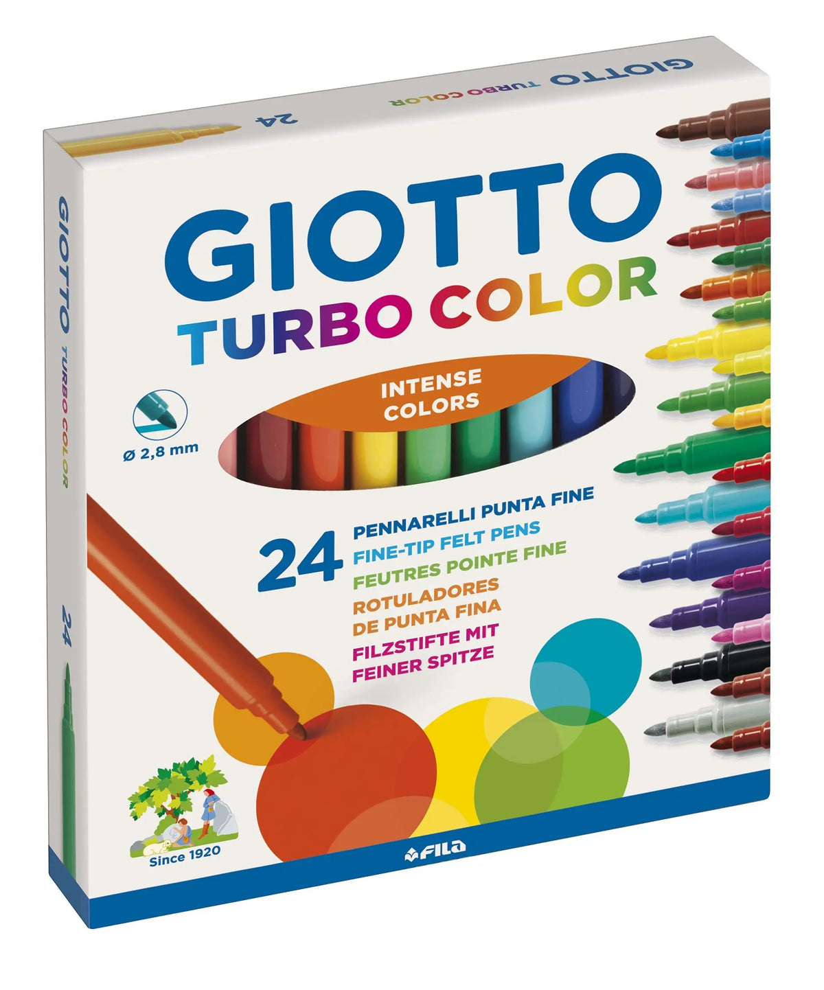 GIOTTO Turbo Color - Astuccio da 36-24 Pennarelli a Punta Fine, 2.8mm, Colori Intensi