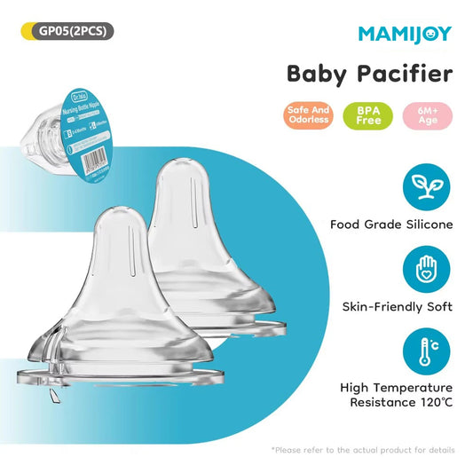 MAMIJOY 2 Pezzi Ciuccio per Neonati in Silicone Liquido Morbido, Accessori per Neonati, Foro a S e Foro Rotondo a L, Senza BPA