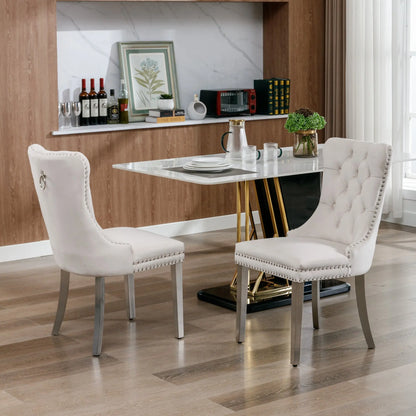 Set di 2 sedie da pranzo in velluto, sedie d’arredo imbottite, 50 cm di larghezza x 95 cm di altezza, con schienale alto e dettagli a bottoni, gambe in acciaio inossidabile cromato e finiture con borchie, sedie da pranzo mo