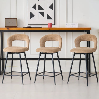 EGOONM Set da 2/4 sgabelli da bar girevoli in lino con schienale aperto e poggiapiedi, sedie da bar moderne imbottite per isola cucina, gambe in metallo nero