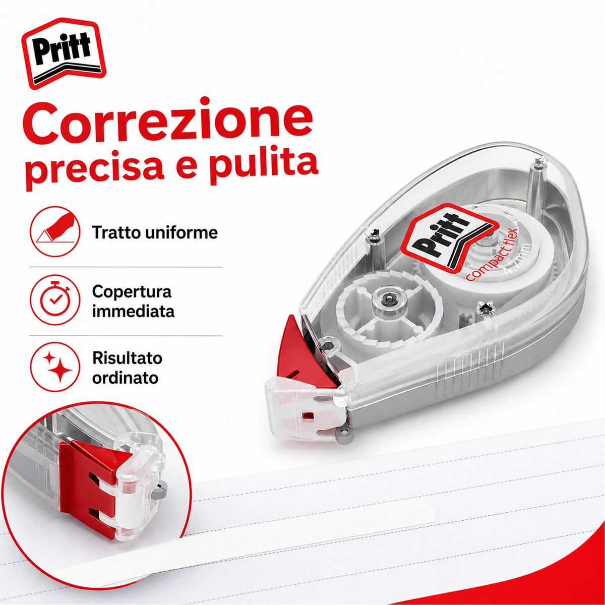 Confezione da 32 Pritt Flex Roller 4,2 mm x 10 m, correttori a nastro riscrivibili per frasi, lettere singole, scuola, ufficio e cancelleria