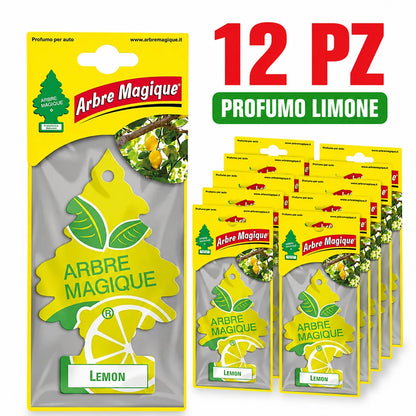 Confezione da 6, 12 o 24 Arbre Magique Limone, profumatori auto da appendere, fragranza fresca e fruttata, formato scorta per auto, furgone, armadio e piccoli ambienti