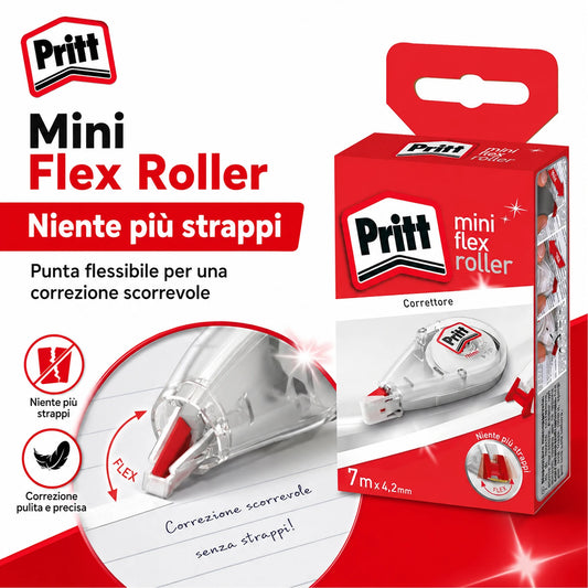 Confezione da 10 Pritt Correttore Mini Roller 4,2 mm x 7 m, punta flessibile con funzione push-pull, correttori a nastro per scuola e ufficio