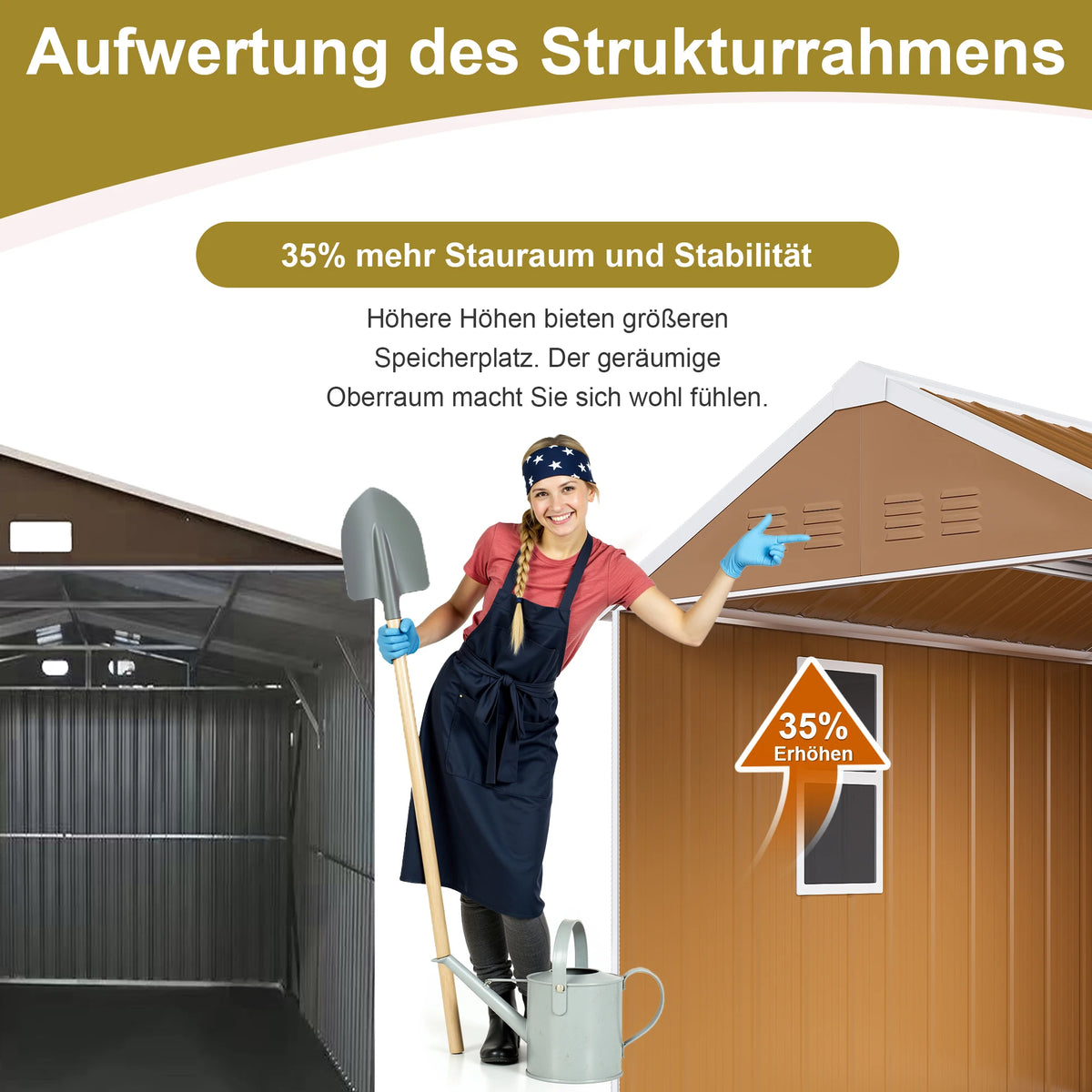 Casetta da giardino 1,8x1 m, capanno per attrezzi da esterno in metallo resistente alle intemperie con finestra, porta con serratura e sistema di ventilazione, senza pavimento, robusta casetta da giardino in acciaio per corti