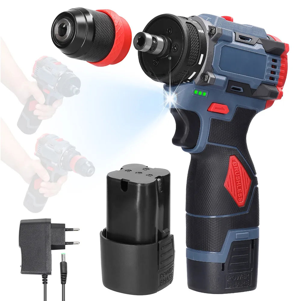 Trapano Cordless Brushless 16.8V 45Nm a 2 Velocità con Luce LED, Trapano Elettrico Ricaricabile per Fai-da-Te Domestico, Lavorazione del Legno e Foratura del Metallo con 2 Batterie da 1300mAh