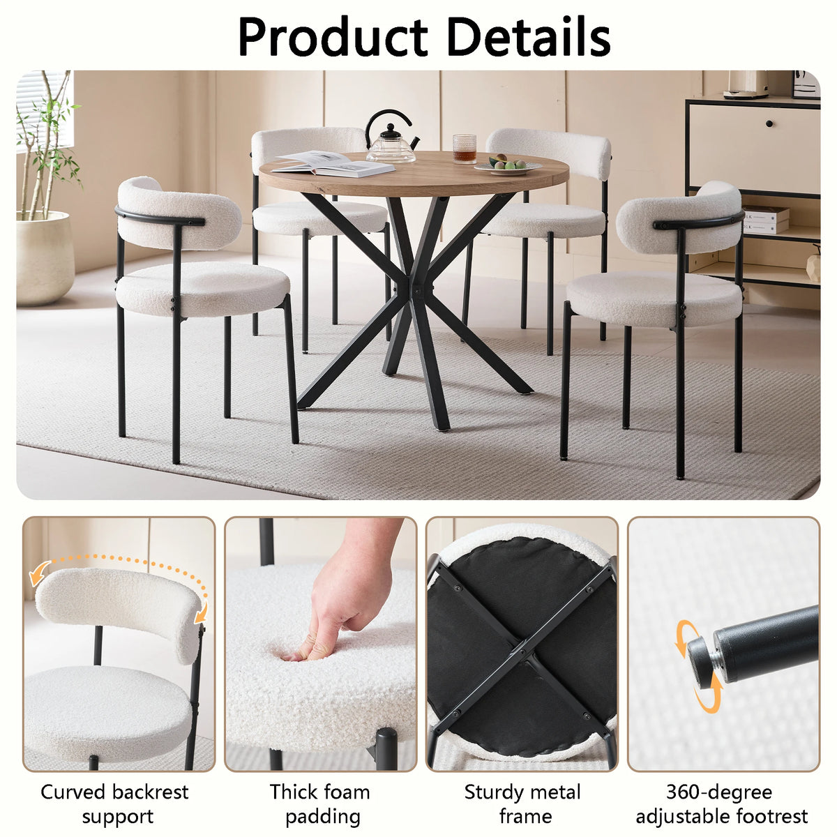 EGOONM Set di 2/4/6 Sedie da Pranzo in Stile Nordico, Sedie Imbottite in Velluto Teddy per Cucina e Sala da Pranzo