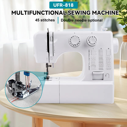 Macchina da cucire elettrica mini fai-da-te per uso domestico, 45 punti, con kit da cucito da 42 pezzi, braccio libero per cucire polsini e maniche, EU
