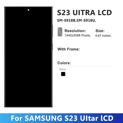 Per Samsung S23 Ultra 5G AMOLED Display LCD Touch Screen con cornice Digitizer Sostituzione compatibile con SM-S918B G918