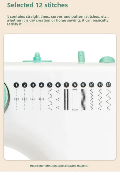 Macchina da cucire elettrica portatile per principianti, 12 punti integrati con luce LED, pedale e kit di cucitura a doppio filo, presa EU 100-240V, tensione universale