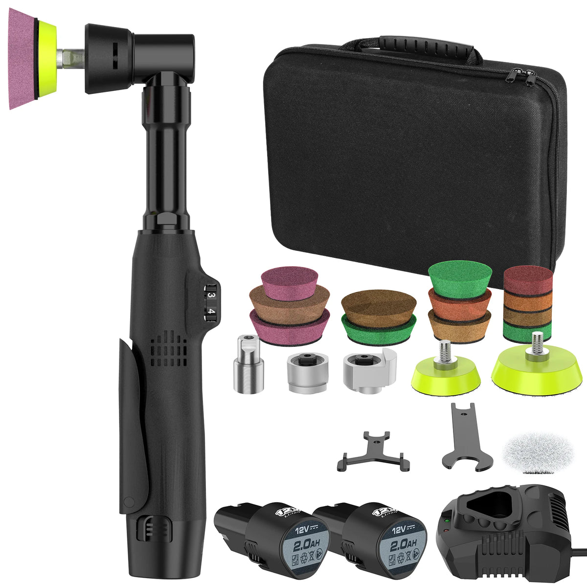Mini lucidatrice per auto senza fili 12V 2000mAh, macchina per lucidatura di micro-graffi RO/DA, velocità regolabile, 2 batterie
