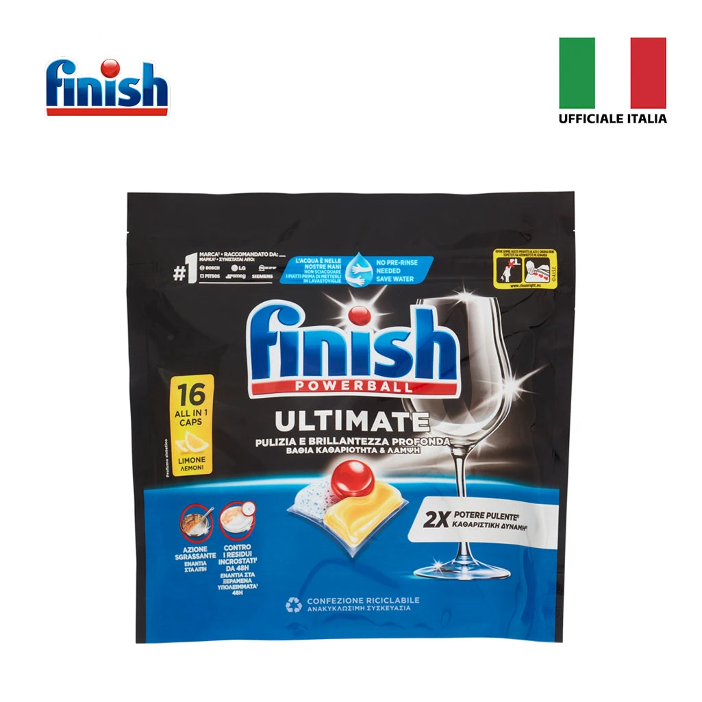 Finish Ultimate Limone 16 Tabs per Confezione, Pastiglie per Lavastoviglie, Varianti da 3 o 4 Confezioni, 48 o 64 Tabs Totali