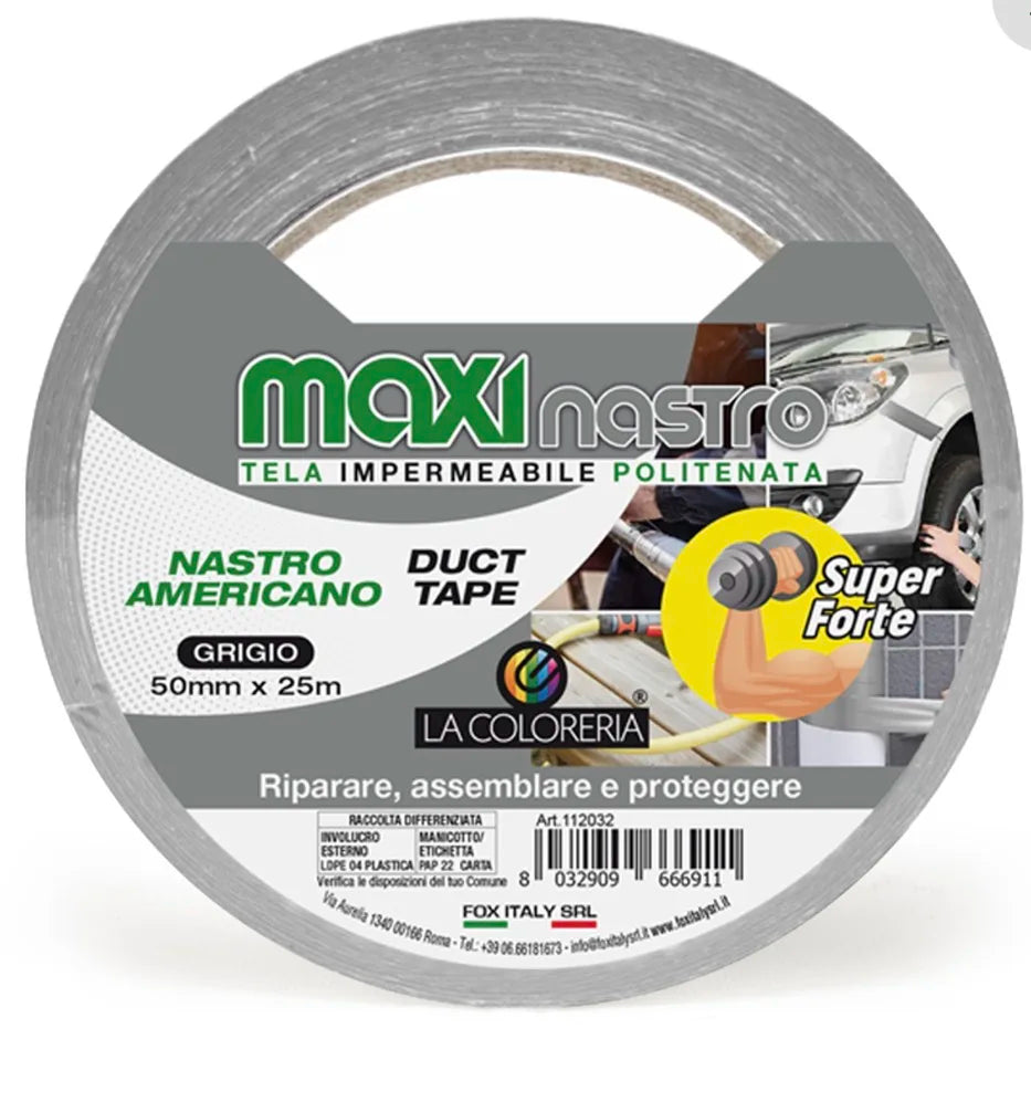 Nastro Telato Americano, 50 mm x 25 metri, impermeabile, riparazioni e fai da te, isolante, utile per riparazioni generiche, zanzariere, tubi di gomma e plastica
