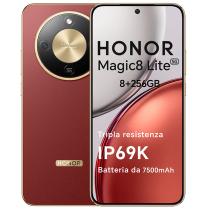 HONOR Magic8 Lite Smartphone 5G, Tripla Resistenza-IP69K, 7500 mAh, Fotocamera AI 108 MP con OIS, Display AMOLED da 6.79 Pollici Cellulari, AI Intelligente, Dual SIM, NFC