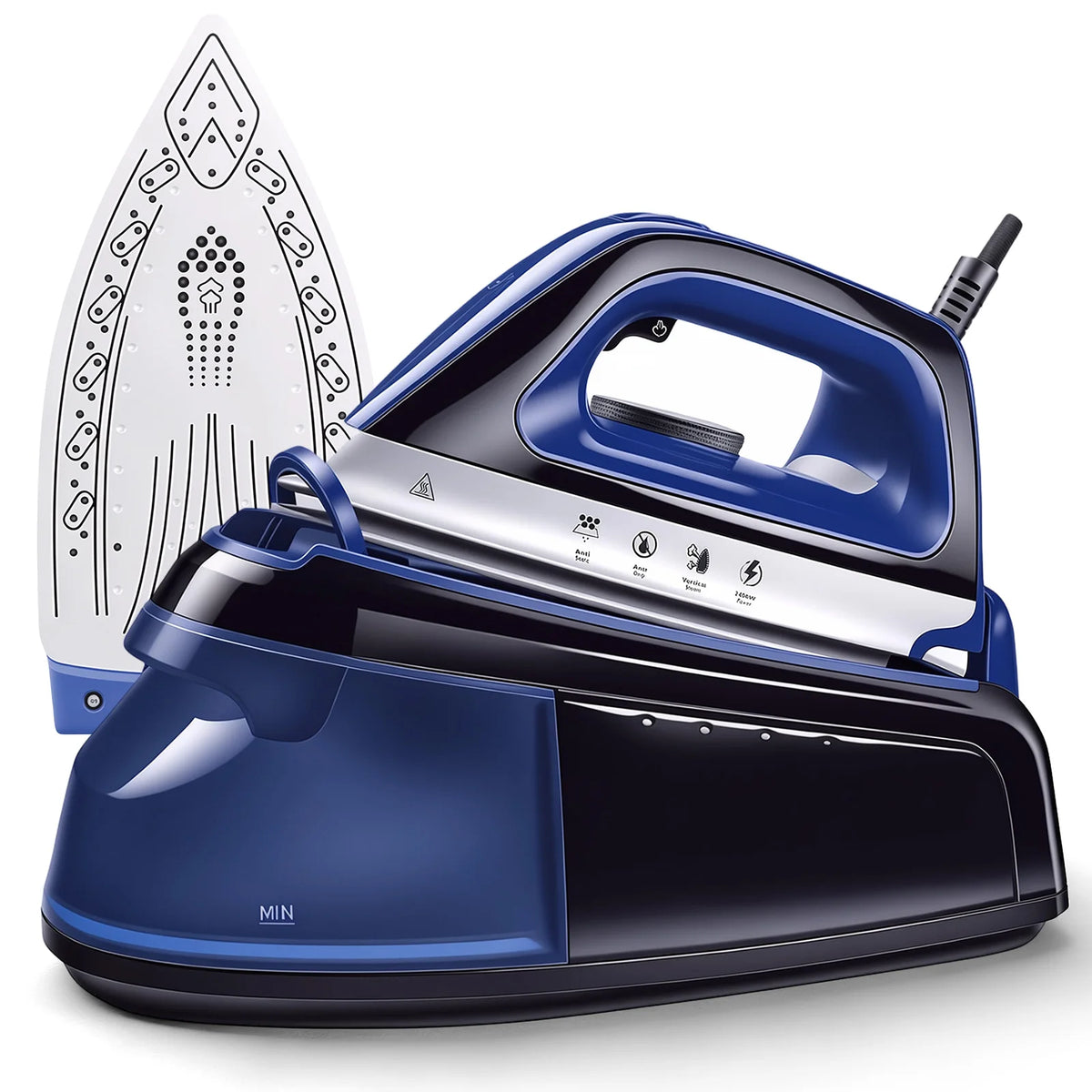 Ferro da stiro a vapore da 2400 W con serbatoio da 1 litro e piastra in ceramica, capacità di emissione di vapore verticale di 40-60 g/min, 360 °   Cavo Girevole per Uso Domestico/Alberghiero