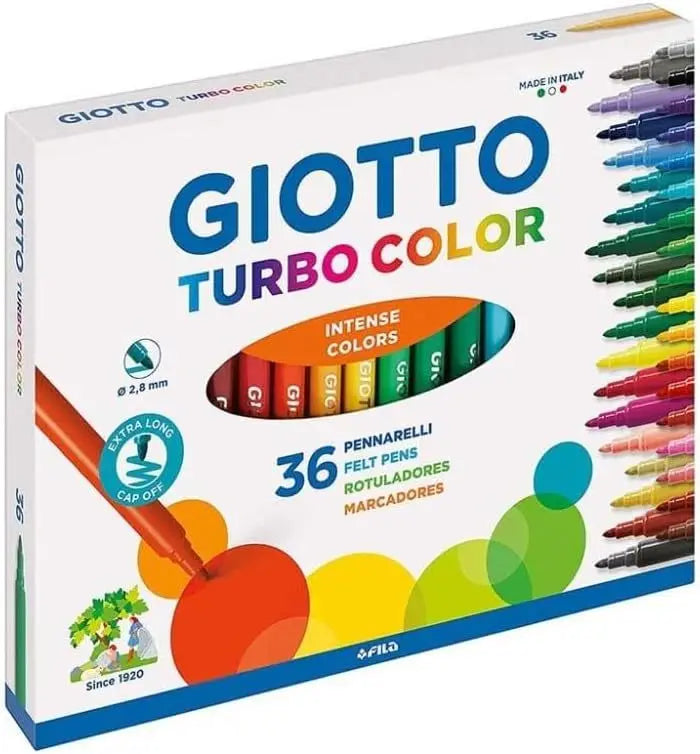GIOTTO Turbo Color - Astuccio da 36-24 Pennarelli a Punta Fine, 2.8mm, Colori Intensi