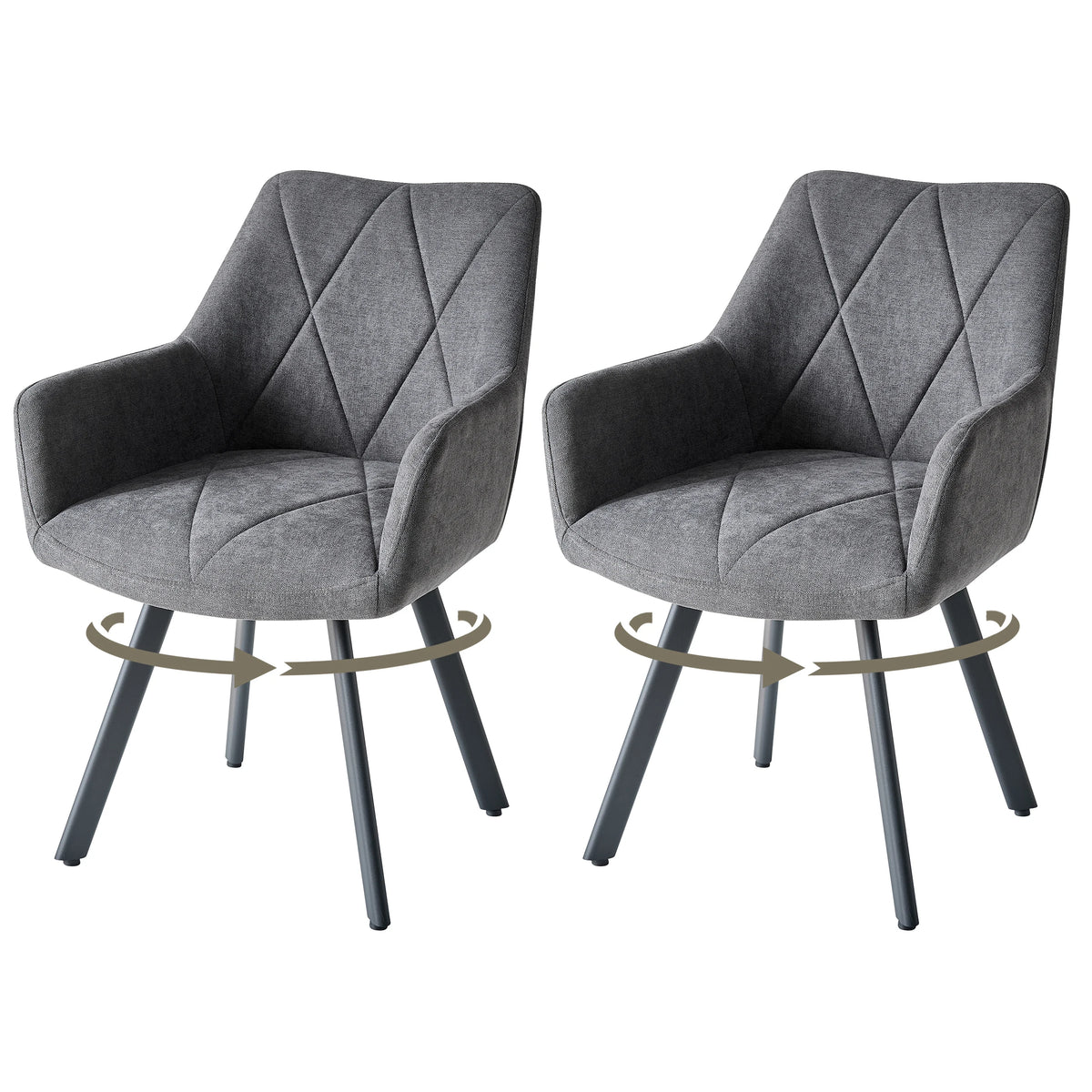 EGOONM 2/4PCS Sedie da pranzo moderne girevoli con braccioli, sedie imbottite in tessuto, 360 °   Sedie Girevoli con Gambe in Metallo