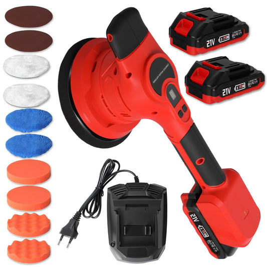 Lucidatrice per Auto Senza Spazzole 21V 450W 8 Velocità 7500RPM, Macchina per Lucidatura a Doppia Azione Senza Fili con 2 Batterie e Tamponi per Detailing Auto