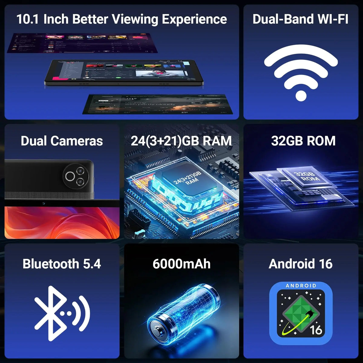 Kb1001L 10.1" HD 800*1280 Android 16 |     20GB di RAM (3+17GB) + 64GB di ROM, processore A333, batteria da 5000mAh, Type-C 5V 2A |     Set completo: tastiera, mouse, astuccio per penne, cuffie, disponibile in magazzin