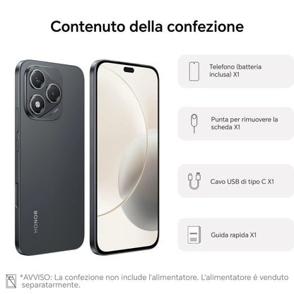 HONOR 400 Lite Smartphone 5G Dual SIM NFC, 108MP con pulsante AI telefono Android 15 , 6.7 pollici AMOLED Eye-Care Display , 5230 mAh,IP64&SGS, Velvet Black [Versione italiana]
