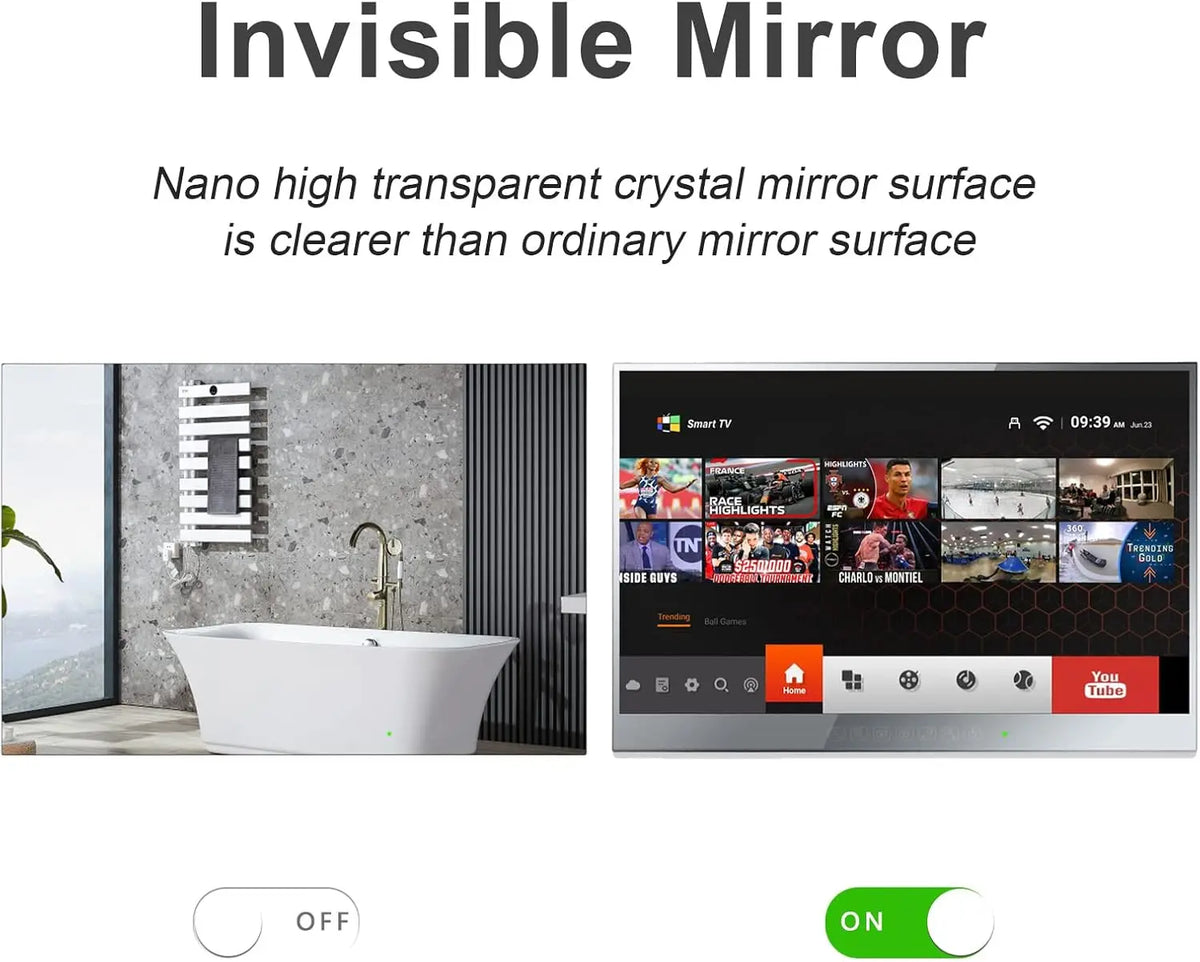 Souria Specchio Intelligente Android con Touchscreen da 22 Pollici, Televisore LED per Bagno e SPA, FHD, Sintonizzatore DTV, DVB, Cucina