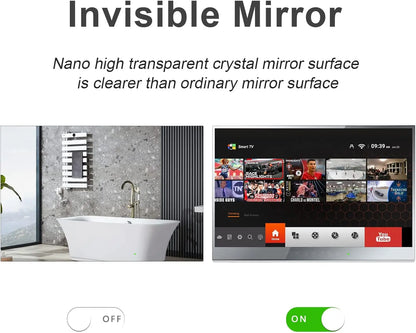 Souria Specchio Intelligente Android con Touchscreen da 22 Pollici, Televisore LED per Bagno e SPA, FHD, Sintonizzatore DTV, DVB, Cucina