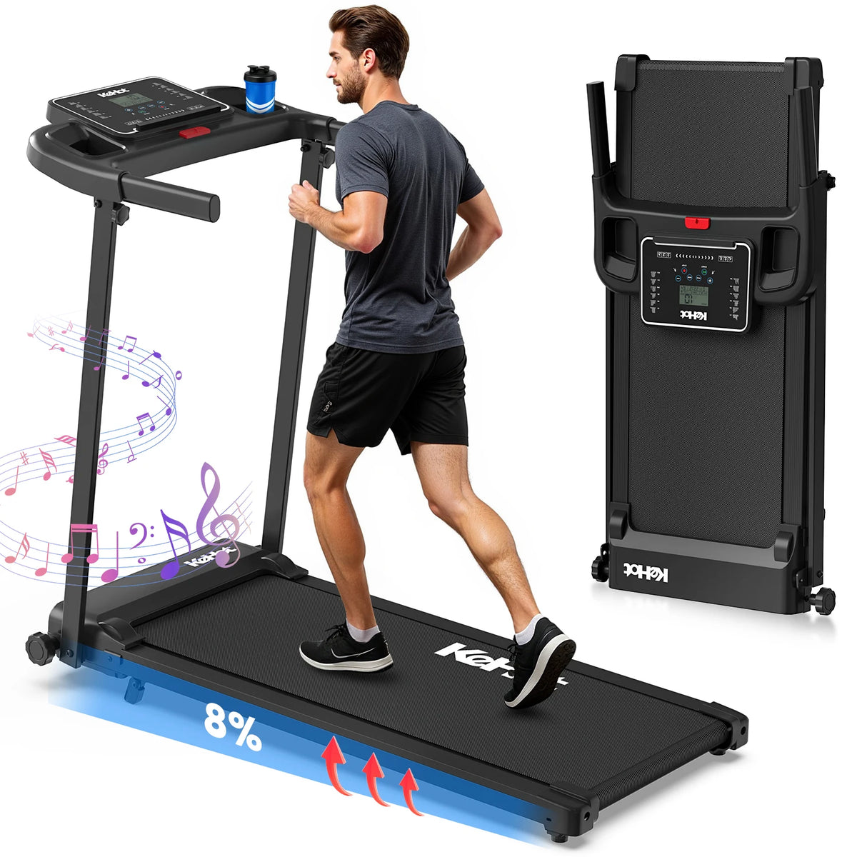 Tapis Roulant Kehot per Casa 1-12Km/H 8% Inclinazione App Bluetooth 12 Programmi di Allenamento Tapis Roulant Pieghevole per Palestra Domestica