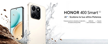 HONOR 400 Smart 4G Smartphone Dual SIM NFC Android 15, 6500mAh Dual Cell Batteria, 108MP+2MP con Pulsante AI Telefono, 6.77 Pollici 120 Hz Comfort Display, 5 stelle SGS&IP65