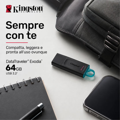 Confezione da 5 chiavette USB Kingston DataTraveler Exodia 64 GB, memoria USB 3.2 Gen 1, flash drive DTX/64GB per documenti, foto, video e backup