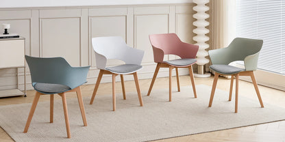 Sedie da pranzo moderne da 2 pezzi con braccioli - Guscio in PP + Gambe in legno + Cuscino in tessuto pied de poule per cucina, soggiorno, caffè