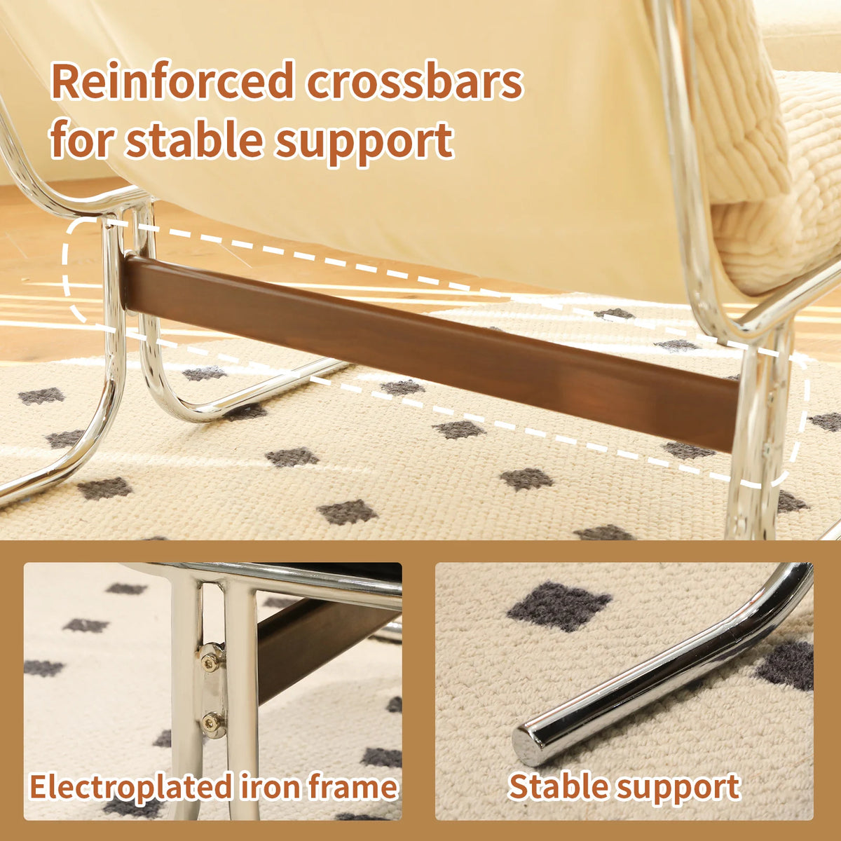 Comoda Poltrona in Velluto a Coste con Rivestimento Rimovibile, Elegante Sedia da Soggiorno con Gambe in Metallo, Morbida Poltrona in Stile Barcellona per Sala d'Attesa, Balcone, Camera da Letto