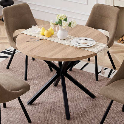 Tavolo da pranzo rotondo in stile nordico EGOONM, 100 cm, piano in MDF, gambe in metallo nero, ideale per sala da pranzo, cucina e arredamento della casa.