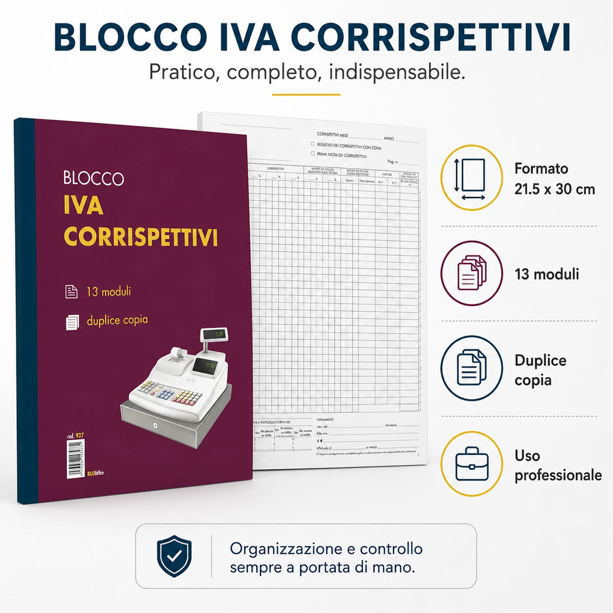Confezione da 10 registri IVA Blu927 22x30 cm, 13 fogli x 2 copie, moduli registro per contabilità, ufficio, amministrazione e attività commerciali