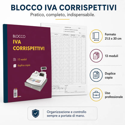Confezione da 10 registri IVA Blu927 22x30 cm, 13 fogli x 2 copie, moduli registro per contabilità, ufficio, amministrazione e attività commerciali