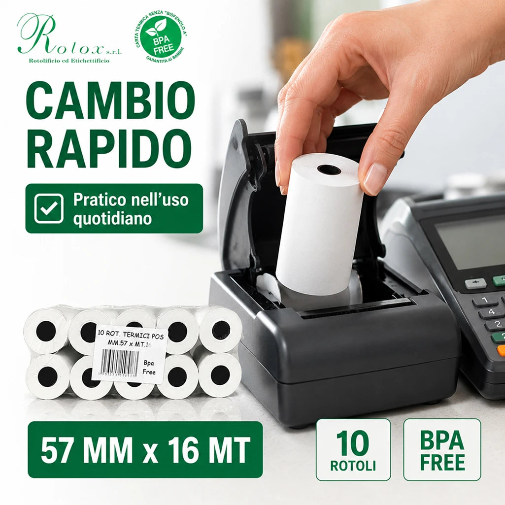 Confezione da 10 rotoli di carta termica per registratore di cassa e POS, rotoli per macchine carte di credito con striscia rossa di segnalazione