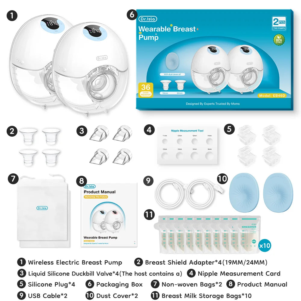 MAMIJOY Tiralatte Elettrico Indossabile 2 Pezzi, 4 Modalità e 36 Livelli, Senza Mani, Silenzioso, Capacità 210ml, Regalo 10 Sacchetti per la Conservazione del Latte EB46D