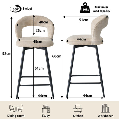 EGOONM Set da 2/4 sgabelli da bar girevoli in lino con schienale aperto e poggiapiedi, sedie da bar moderne imbottite per isola cucina, gambe in metallo nero