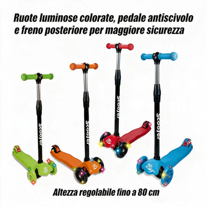 Monopattino 3 ruote 120/80 Portata max 50 kg Monopattino da Città Rosso/Blu/Arancione/Verde Altezza Regolabile Freestyle Pedal Scooter