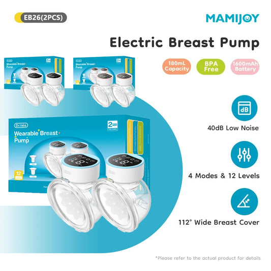 MAMIJOY Tiralatte Elettrico Indossabile 2 Pezzi Senza Mani 4 Modalità e 12 Livelli di Intensità 40dB Bassa Rumorosità con Flangia da 19/24mm DEB26D